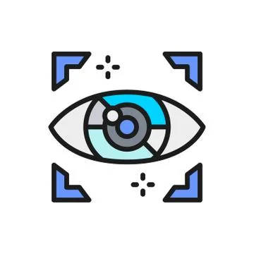Artificial intelligence eye, computer surveillance flat color line icon. Stock Illustration