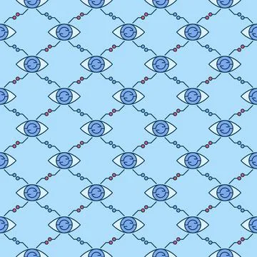 Artificial Intelligence Eye vector AI Vision colored seamless pattern Stock Illustration