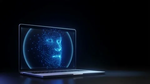 Artificial Intelligence face digital on screen laptop Stock Footage 232776314