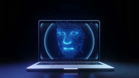 Artificial Intelligence face digital on screen laptop Stock Footage 232776316