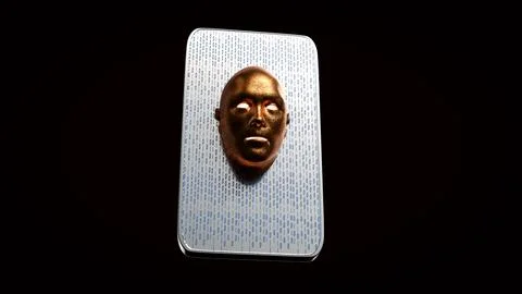 Artificial Intelligence Face Emerging from Secure Smartphone Screen 3d render 库存插图