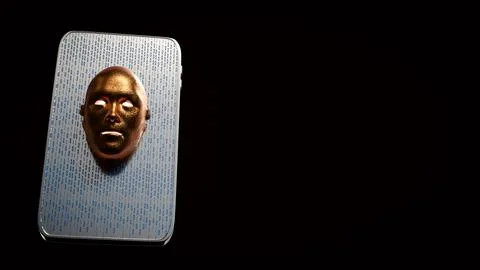 Artificial Intelligence Face Emerging from Secure Smartphone Screen 3d render Stockillustratie