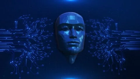 Artificial Intelligence Face Neural Circuit Network AI human face connected glow Stock Footage 341906608
