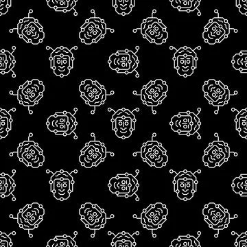Artificial Intelligence Face vector Robot Head dark line seamless pattern Stockillustratie