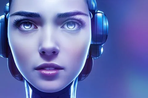 Artificial Intelligence Female Robot Android Looking Front Stock Illustration