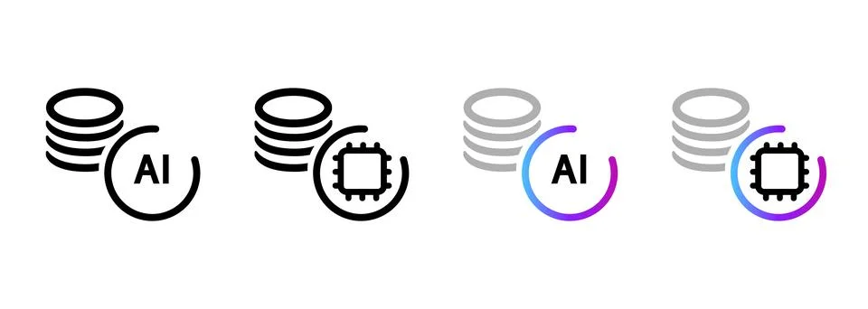 Artificial intelligence finance and digital money icon stack of coins and Stock-Illustration