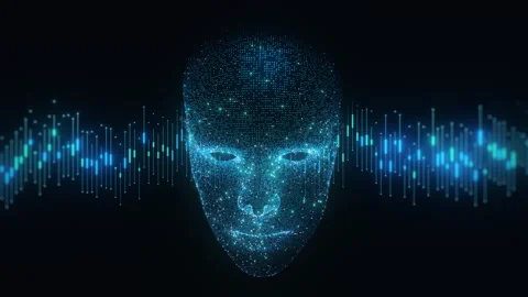 Artificial Intelligence in Finance Concept with Digital Face and Data Stock Footage 309595973
