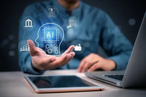 Artificial intelligence for financial analytics and banking. AI, fintech, a.. Stock Photos