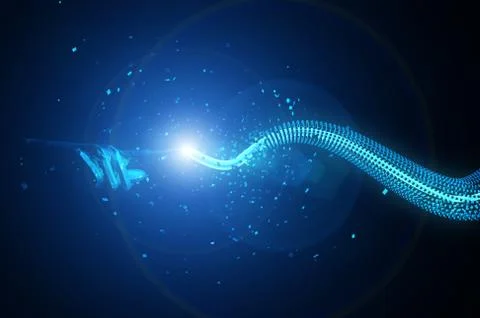 Artificial intelligence finger and network data transmission Stock Illustration