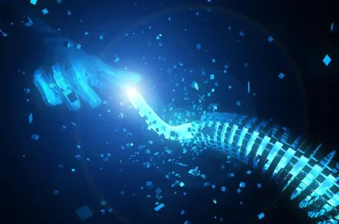 Artificial intelligence finger and network data transmission Stock Illustration