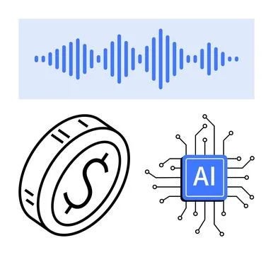 Artificial intelligence, fintech, data processing, sound recognition, blockch Ilustración de archivo