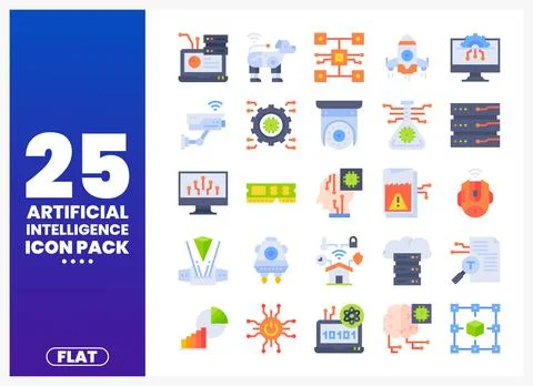 Artificial Intelligence Flat Icons Collection Stock Illustration