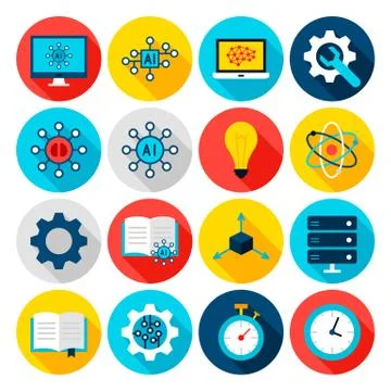 Artificial Intelligence Flat Icons 스톡 일러스트