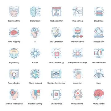 Artificial Intelligence Flat Icons Pack イラスト素材