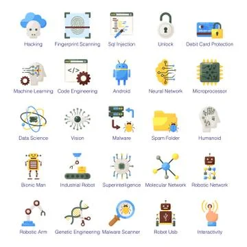 Artificial Intelligence Flat Icons Pack Stock Illustration