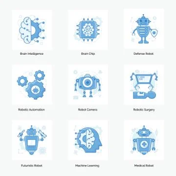 Artificial Intelligence Flat Icons Pack Illustrazione stock