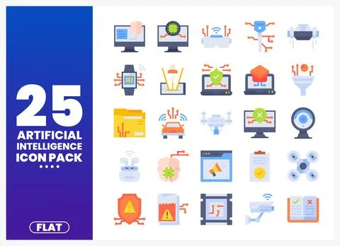 Artificial Intelligence Flat Icons in a Pack Stock Illustration