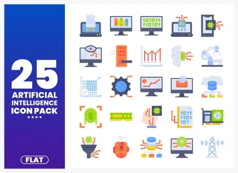 Artificial Intelligence Flat Icons Pack Stock Illustration