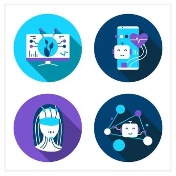 Artificial intelligence flat icons set Illustrazione stock