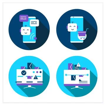 Artificial intelligence flat icons set Illustrazione stock