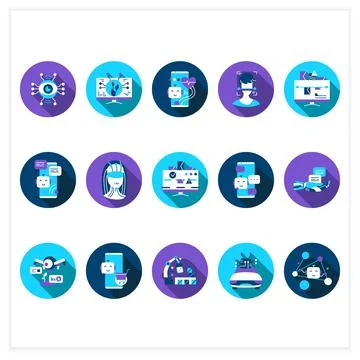 Artificial intelligence flat icons set 스톡 일러스트