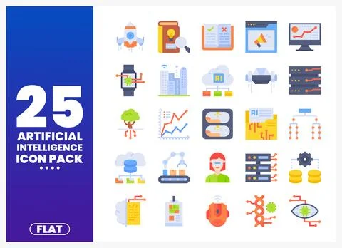Artificial Intelligence Flat Icons Set Stock Illustration