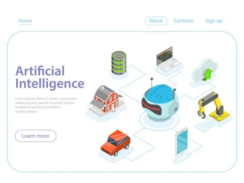 Artificial intelligence flat isometric vector concept. 스톡 일러스트