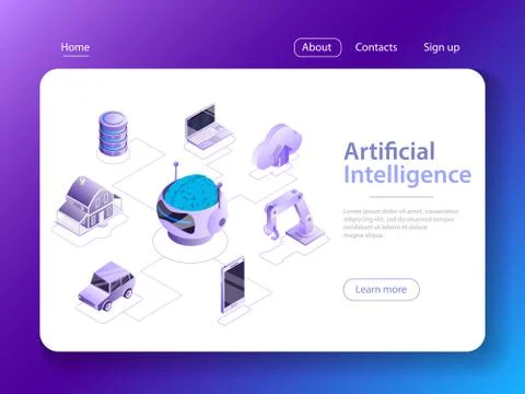 Artificial intelligence flat isometric vector concept. Stock Illustration
