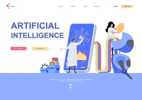 Artificial intelligence flat landing page template Illustrazione stock
