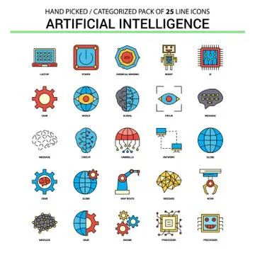 Artificial Intelligence Flat Line Icon Set - Business Concept Icons Design 스톡 일러스트