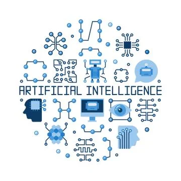Artificial Intelligence flat round vector illustration 스톡 일러스트