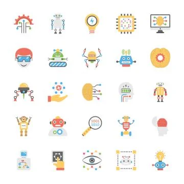 Artificial Intelligence Flat Vector Icon Pack Stock Illustration