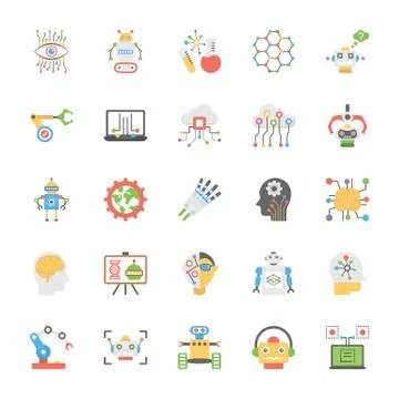 Artificial Intelligence Flat Vector Icons Collection Stock Illustration