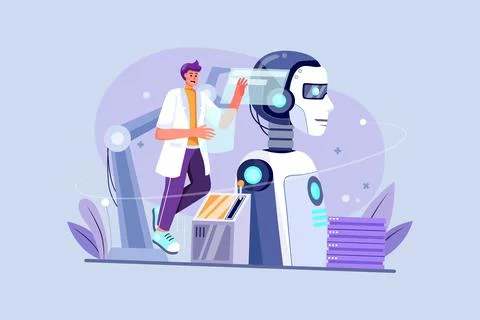 Artificial Intelligence flat vector Illustration Concept Stock Illustration