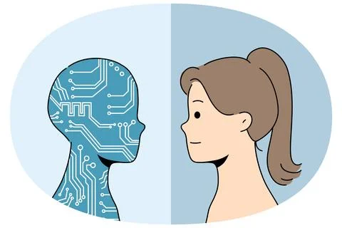 Artificial intelligence in form of silhouette in colors of computer board near Stock Illustration