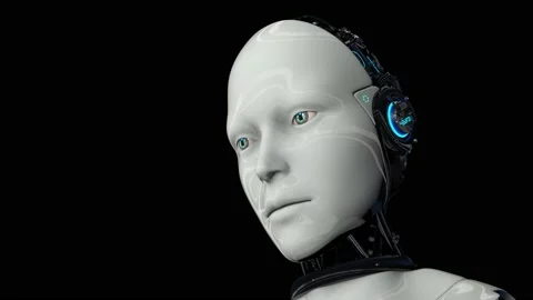 Artificial intelligence. Futuristic humanoid robot is activated, moves its head Video stock 133200118