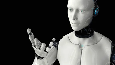 Artificial intelligence. Futuristic humanoid robot moves its head, eyes and Stock Footage 148441916