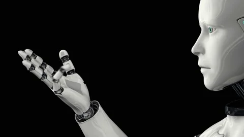 Artificial intelligence. Futuristic humanoid robot moves its head, eyes and 스톡 동영상 149435030