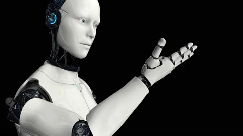 Artificial intelligence. Futuristic humanoid robot moves its head, eyes and 스톡 동영상 150326834