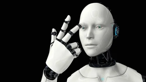 Artificial intelligence. Futuristic humanoid robot moves its head, eyes. Stock Footage 151416623