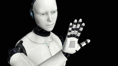 Artificial intelligence. Futuristic humanoid robot moves its head, eyes. Stock-Footage 152789824