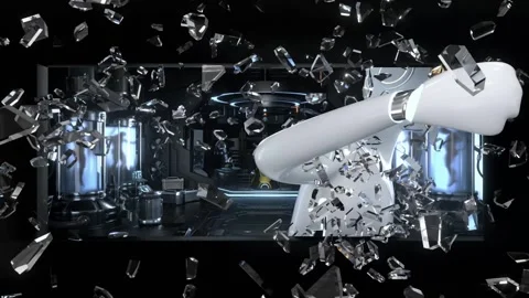 Artificial intelligence. Futuristic humanoid robot is activated, moves its h Stock Footage 271555433