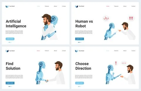 Artificial intelligence futuristic technology ai landing page set, data science Stock Illustration