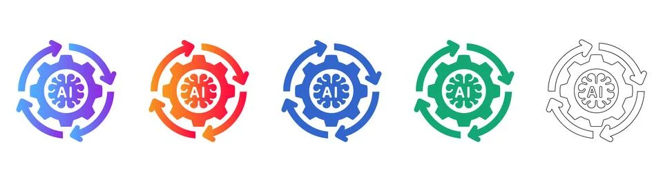 Artificial Intelligence Gear Cycle Icons Stock Illustration