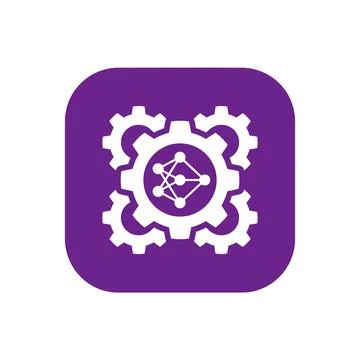 Artificial intelligence gear system icon in purple for machine learning and.. Illustration