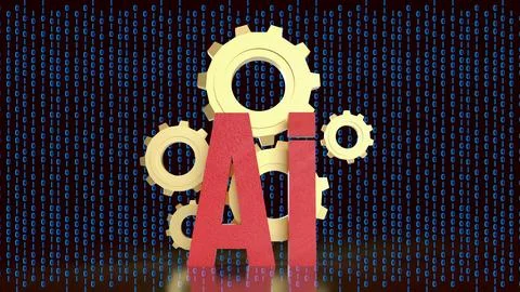 Artificial Intelligence Gears with Binary Code 3d render. 스톡 일러스트