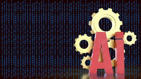 Artificial Intelligence Gears with Binary Code 3d render. Stock Illustration