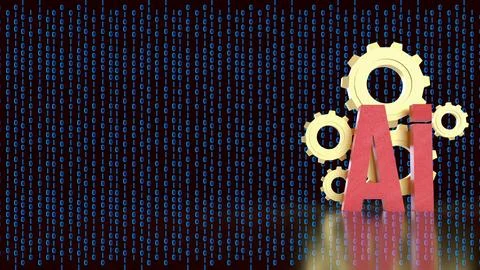 Artificial Intelligence Gears with Binary Code 3d render. Stock Illustration