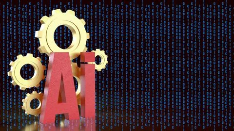 Artificial Intelligence Gears with Binary Code 3d render. Stock Illustration