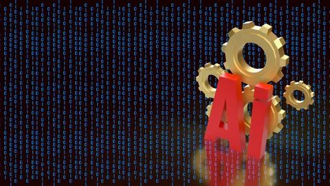 Artificial Intelligence Gears with Binary Code 3d render. Stockillustratie